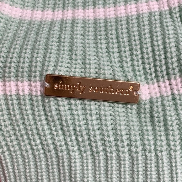Simply Southern Green and White Striped Turtleneck Sweater Capsleeve - Picture 9 of 9